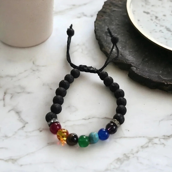 7 Chakra Lava Stone Bracelet - Picture 1 of 3